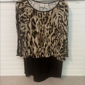 Chico's Asymmetrical Brown and Tan Blouse 3/4 Sleeve